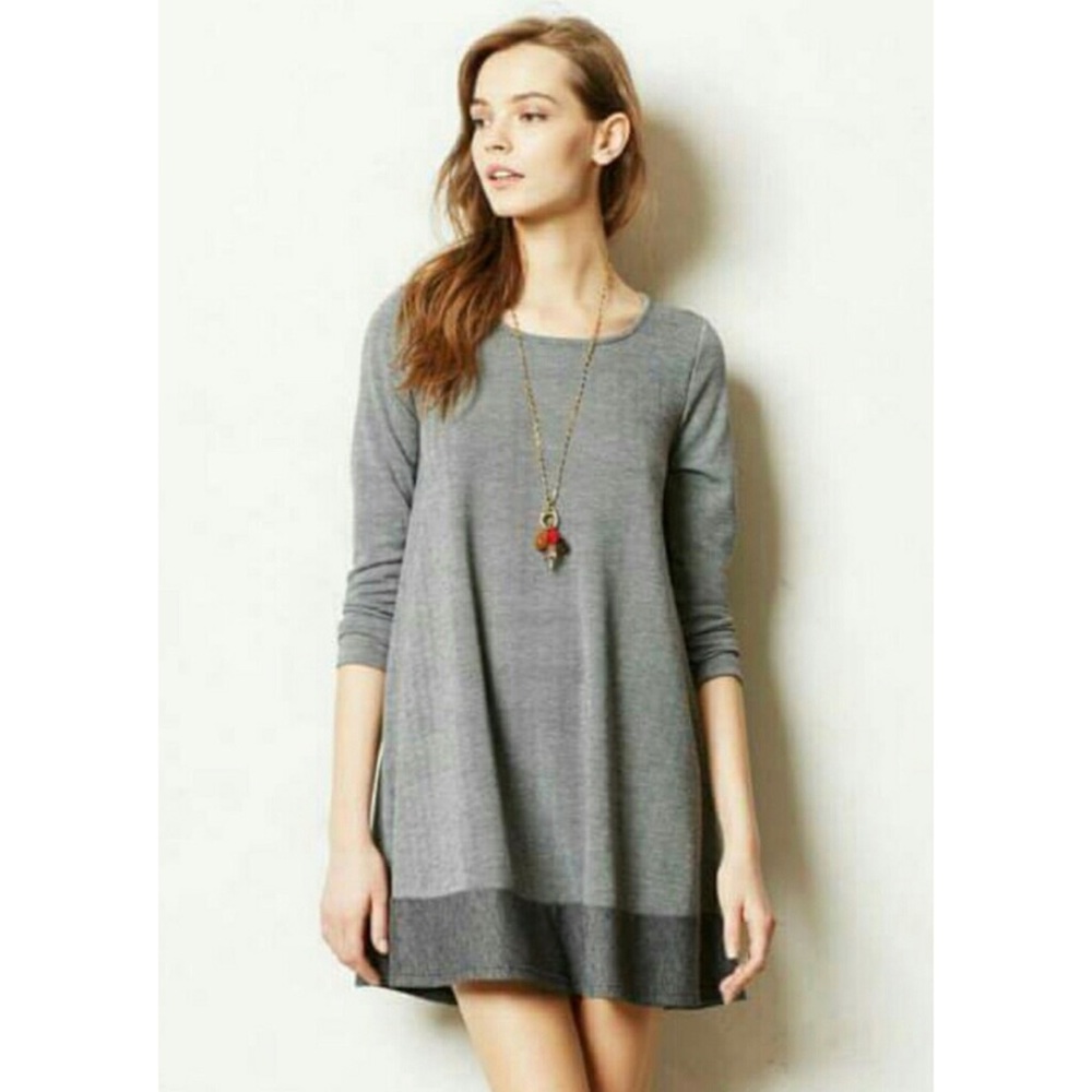 Anthropologie Puella Savant Dress Gray Black Herringbone Swing Trapeze
